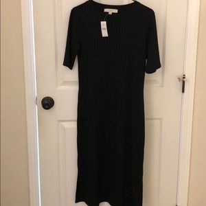 Loft ribbed black midi dress, S, NWT.